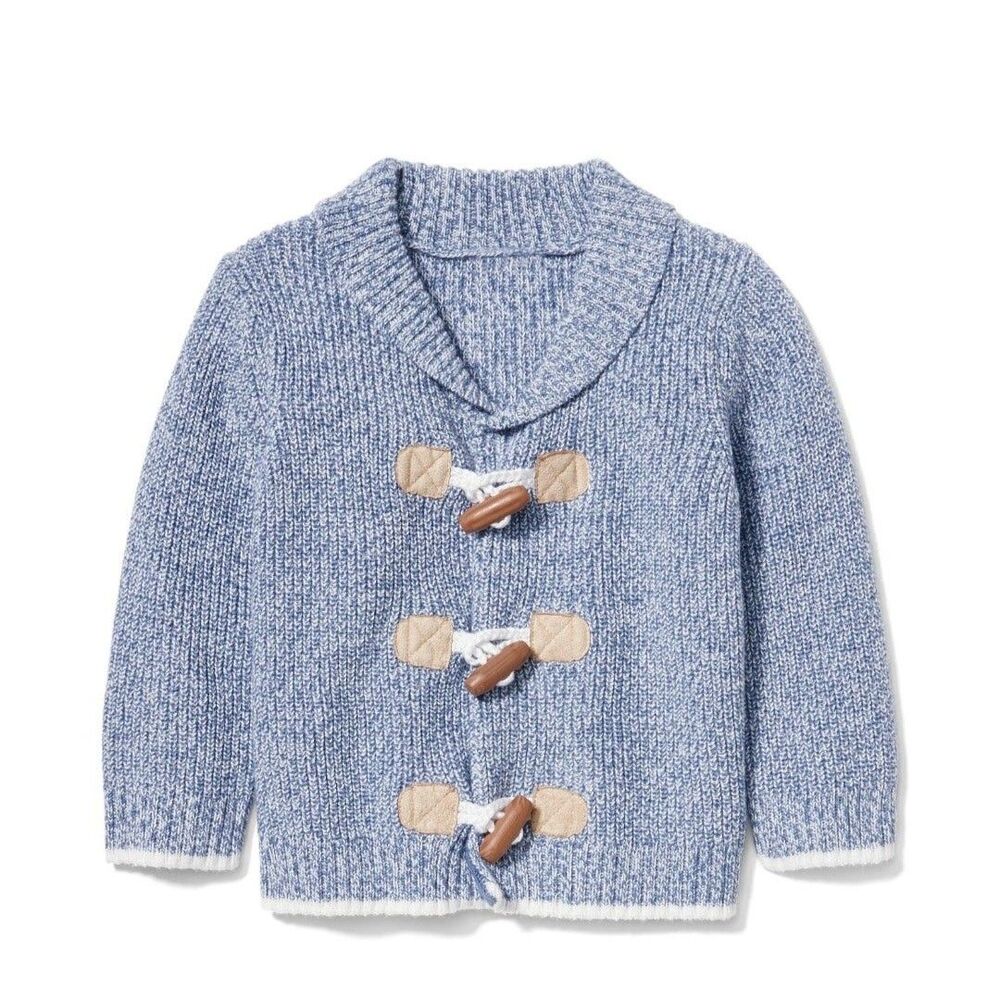 Janie and Jack Shawl Collar Knit Cardigan Sweater Blue Marble Toggle Size 18-24M